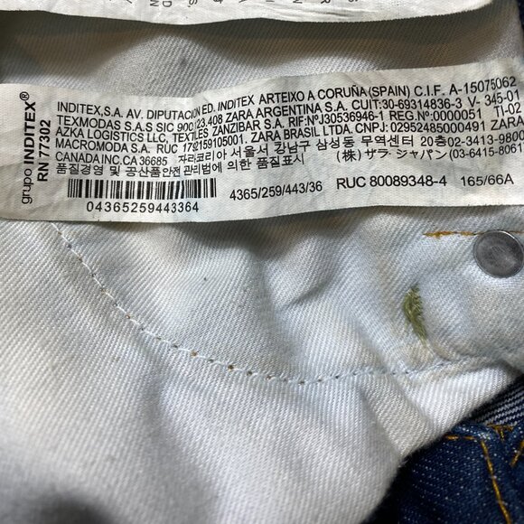 Zara Asymmetrical V Waist Jeans Dark Wash Sz 4 (30x30-1/2") Cotton #329J - Picture 7 of 8